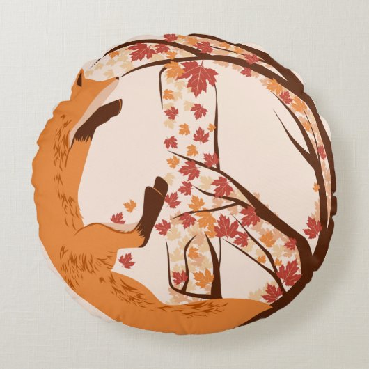 Atistic Fox Peace Sign Autumn Leaves Tree Poster Rond Kussen (Voorkant)