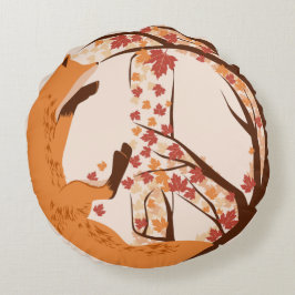 Atistic Fox Peace Sign Autumn Leaves Tree Poster Rond Kussen