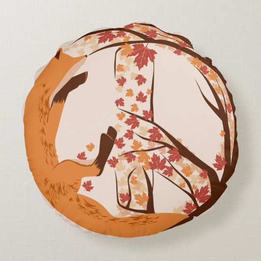 Atistic Fox Peace Sign Autumn Leaves Tree Poster Rond Kussen (Achterkant)
