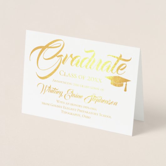 Atistisch script Afstuderen-uitnodiging Folie Kaarten (Voorkant)