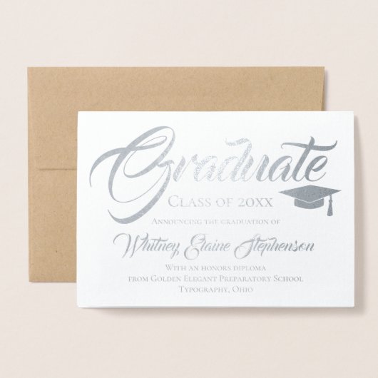 Atistisch script Afstuderen-uitnodiging Folie Kaarten (Voorkant met envelop)