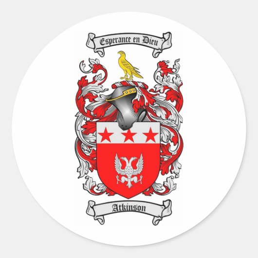 ATKINSON FAMILIE CREST - ATKINSON COAT OF ARMS RONDE STICKER (Voorkant)