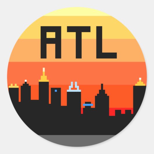 Atlanta 8-bits Skyline ATL Ronde Sticker (Voorkant)