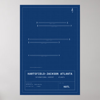 Atlanta ATL Luchthaven Blauwdruk Landingsbaan Kaar Poster