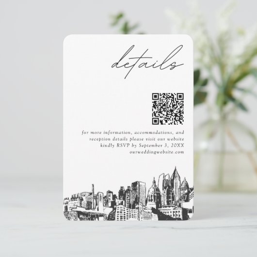 Atlanta bruiloft details QR code klein Informatiekaartje (Staand voorkant)