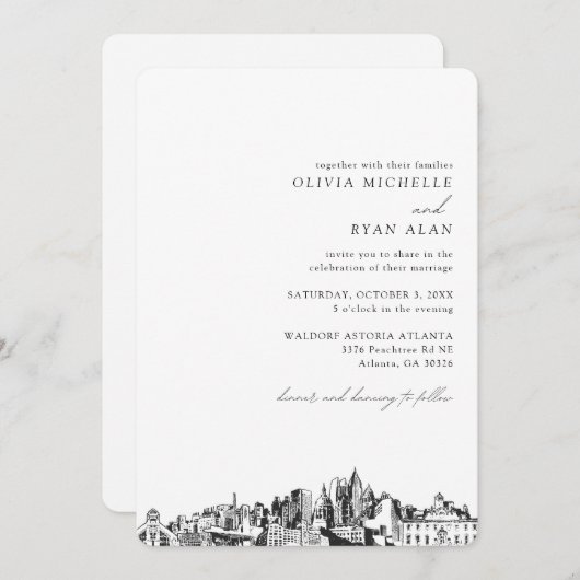 Atlanta bruiloft elegante skyline uitnodiging (Voorkant / Achterkant)