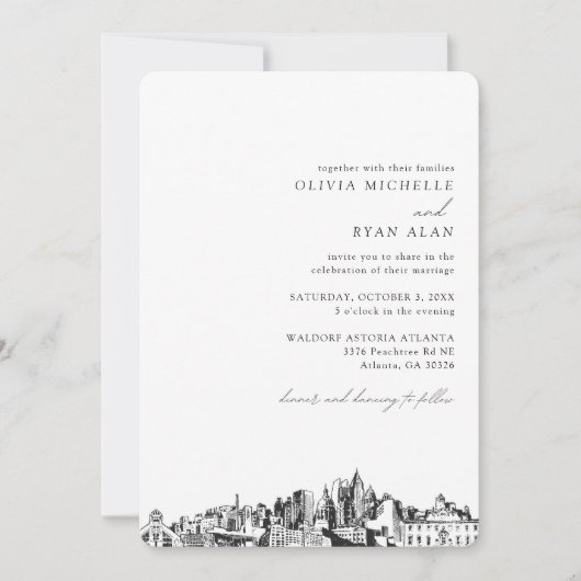 Atlanta bruiloft elegante skyline uitnodiging (Voorkant)