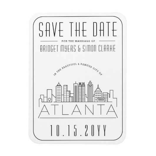 Atlanta, bruiloft | Gestileerde skyline De datum o Magneet (Verticaal)