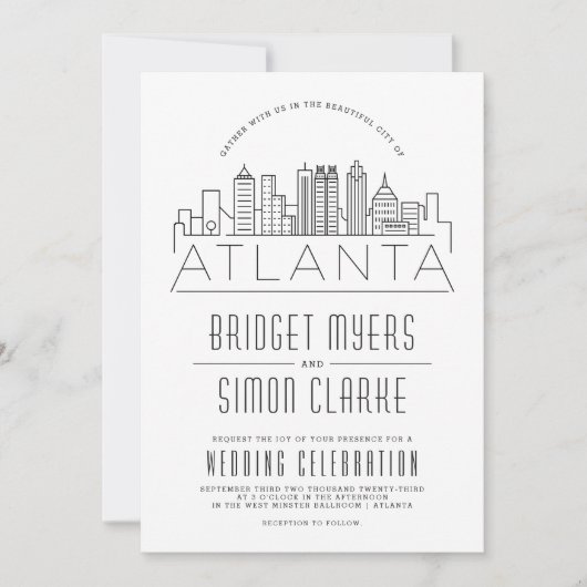 Atlanta bruiloft | Gestileerde Skyline uitnodiging (Voorkant)