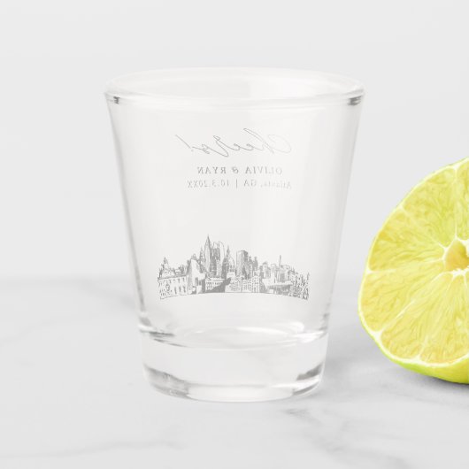 Atlanta bruiloft gunst gepersonaliseerde proost shot glas (Achterkant)