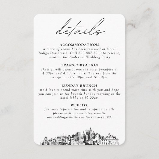 Atlanta bruiloft kleine verticale details informatiekaartje (Voorkant)