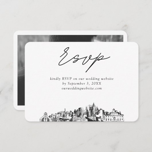 Atlanta Bruiloft Minimalistische Schets RSVP Informatiekaartje (Voorkant / Achterkant)