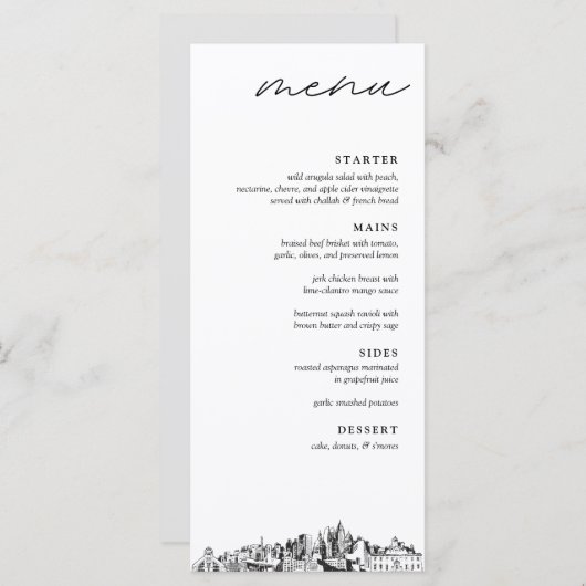 Atlanta Bruiloft Receptie Diner Menu (Voorkant / Achterkant)