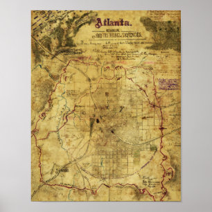 Atlanta-campagne - Panoramische kaart 2 voor de bu Poster