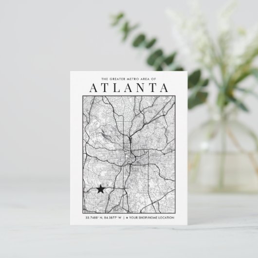 Atlanta City Map + Locatiemarker Briefkaart (Staand voorkant)