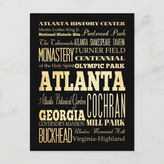 Atlanta City of Georgia State Typography Art Briefkaart (Voorkant)