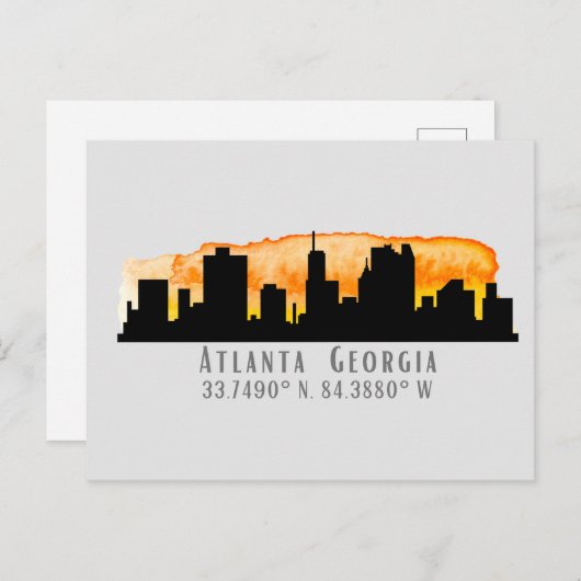Atlanta City Skyline Map Coordinates Briefkaart (Voorkant / Achterkant)