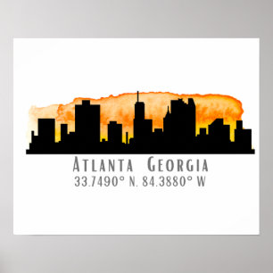 Atlanta City Skyline Map Coordinates Poster