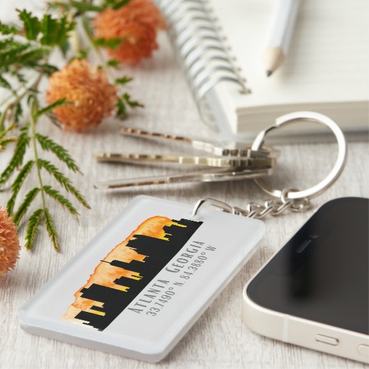 Atlanta City Skyline Map Coordinates Sleutelhanger (Voorkant Rechts)