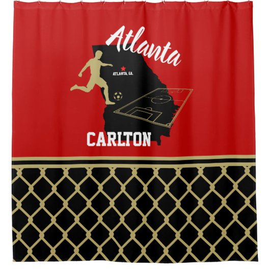 Atlanta Dark Red en Black Soccer Douchegordijn (Voorkant)
