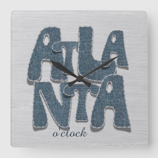 Atlanta Denim Letter Wall Clock Vierkante Klok (Voorkant)