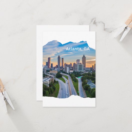 Atlanta, GA Downtown Uitzicht Kaart (Voorkant / Achterkant in situ)