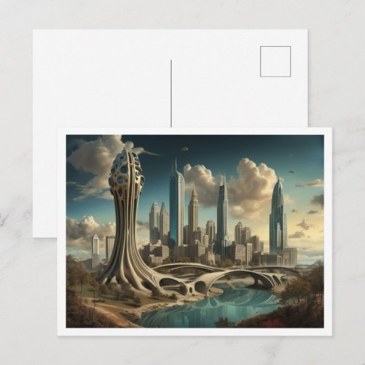 Atlanta GA, Surrealistisch stadsgezicht Design Briefkaart (Voorkant / Achterkant)