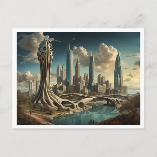 Atlanta GA, Surrealistisch stadsgezicht Design Briefkaart (Voorkant)