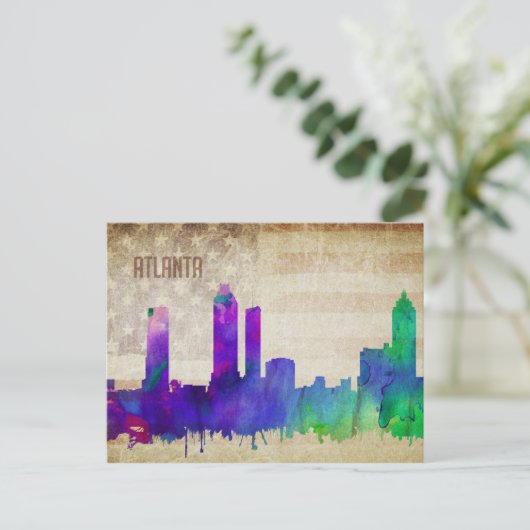 Atlanta, GA | Waterverf City Skyline Briefkaart (Staand voorkant)