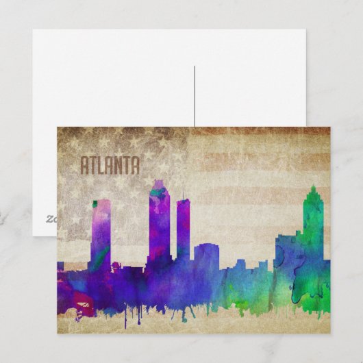 Atlanta, GA | Waterverf City Skyline Briefkaart (Voorkant / Achterkant)