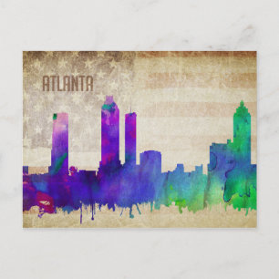 Atlanta, GA   Waterverf City Skyline Briefkaart