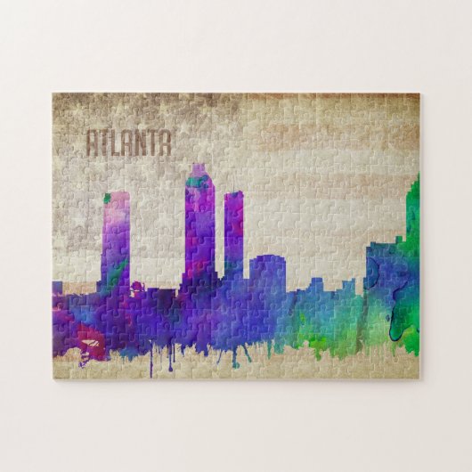 Atlanta, GA | Waterverf City Skyline Legpuzzel (Horizontaal)