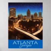 Atlanta Georgia Blue en Gold Evening Poster (Voorkant)
