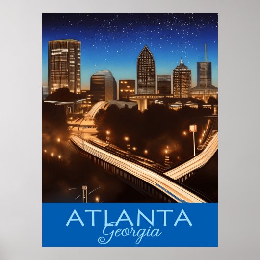 Atlanta Georgia Blue en Gold Evening Poster (Voorkant)