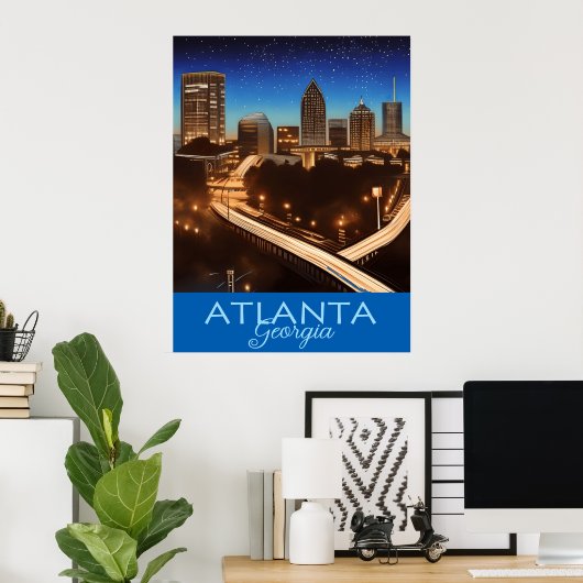 Atlanta Georgia Blue en Gold Evening Poster (Thuiskantoor)