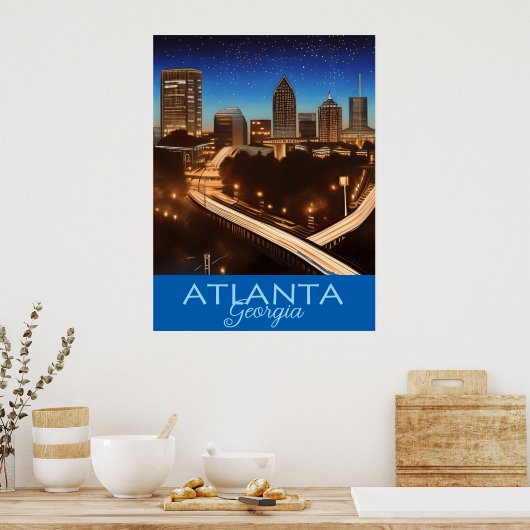 Atlanta Georgia Blue en Gold Evening Poster (Keuken)
