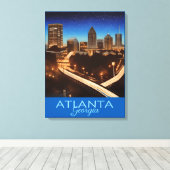 Atlanta Georgia Blue en Gold Evening Poster Canv Canvas Afdruk (Insitu (Houten vloer))