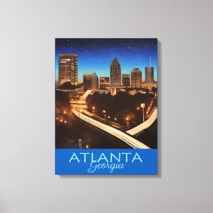 Atlanta Georgia Blue en Gold Evening Poster Canv Canvas Afdruk