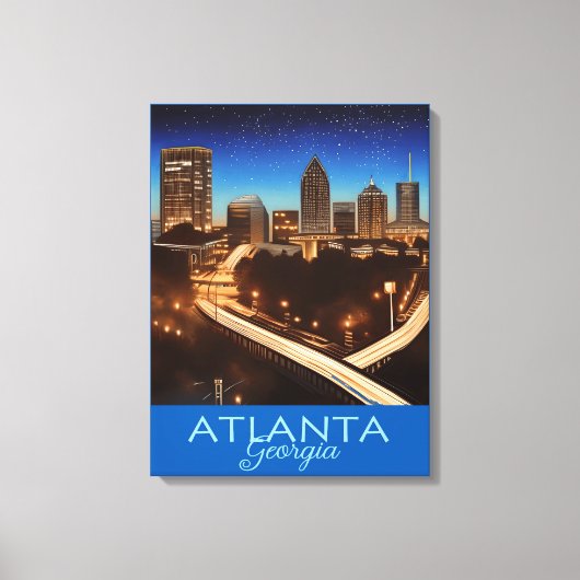 Atlanta Georgia Blue en Gold Evening Poster Canv Canvas Afdruk (Voorkant)