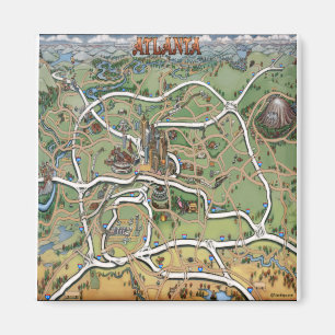 Atlanta Georgia Cartoon Kaart Magneet
