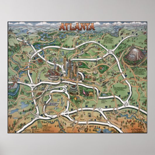 Atlanta Georgia Cartoon Map Poster (Voorkant)