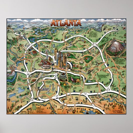 Atlanta Georgia Cartoon Map Poster (Voorkant)