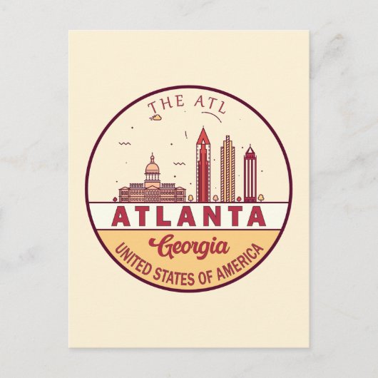 Atlanta Georgia City Skyline Emblem Briefkaart (Voorkant)