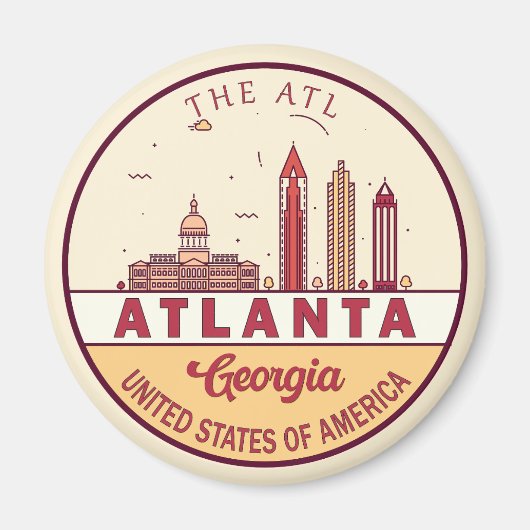 Atlanta Georgia City Skyline Emblem Magneet (Voorkant)