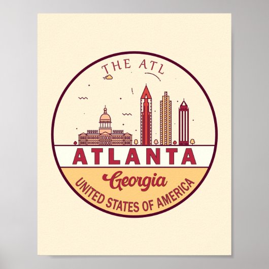 Atlanta Georgia City Skyline Emblem Poster (Voorkant)