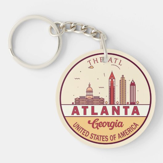 Atlanta Georgia City Skyline Emblem Sleutelhanger (Voorkant)