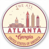 Atlanta Georgia City Skyline Emblem Sticker (Voorkant)