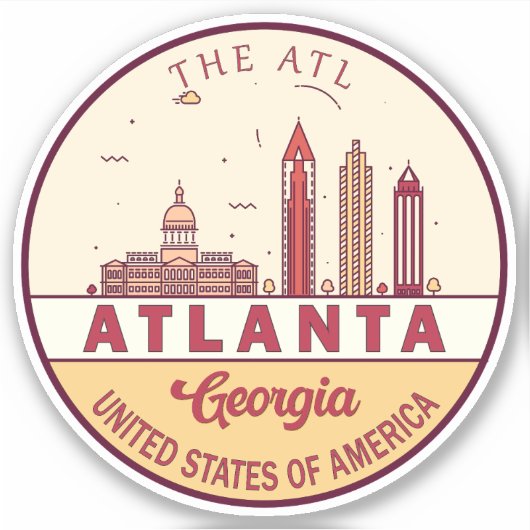 Atlanta Georgia City Skyline Emblem Sticker (Voorkant)