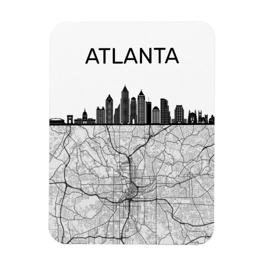 Atlanta Georgia City Skyline met kaart Magneet (Verticaal)