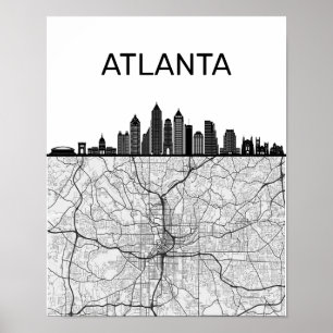 Atlanta Georgia City Skyline met kaart Poster
